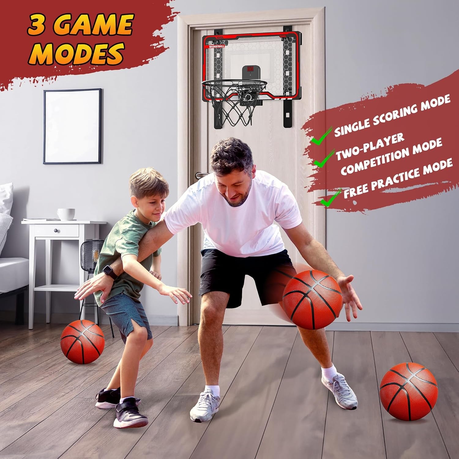 Indoor Basketball Hoop with LED Light, Scoreboard