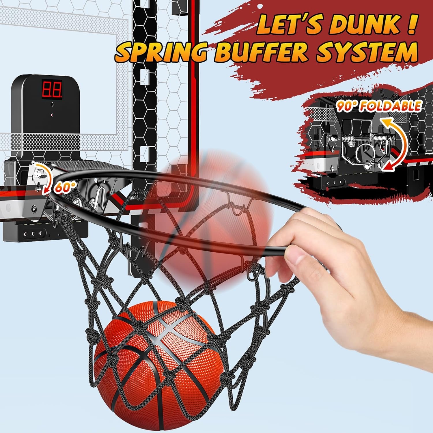 Indoor Basketball Hoop with LED Light, Scoreboard