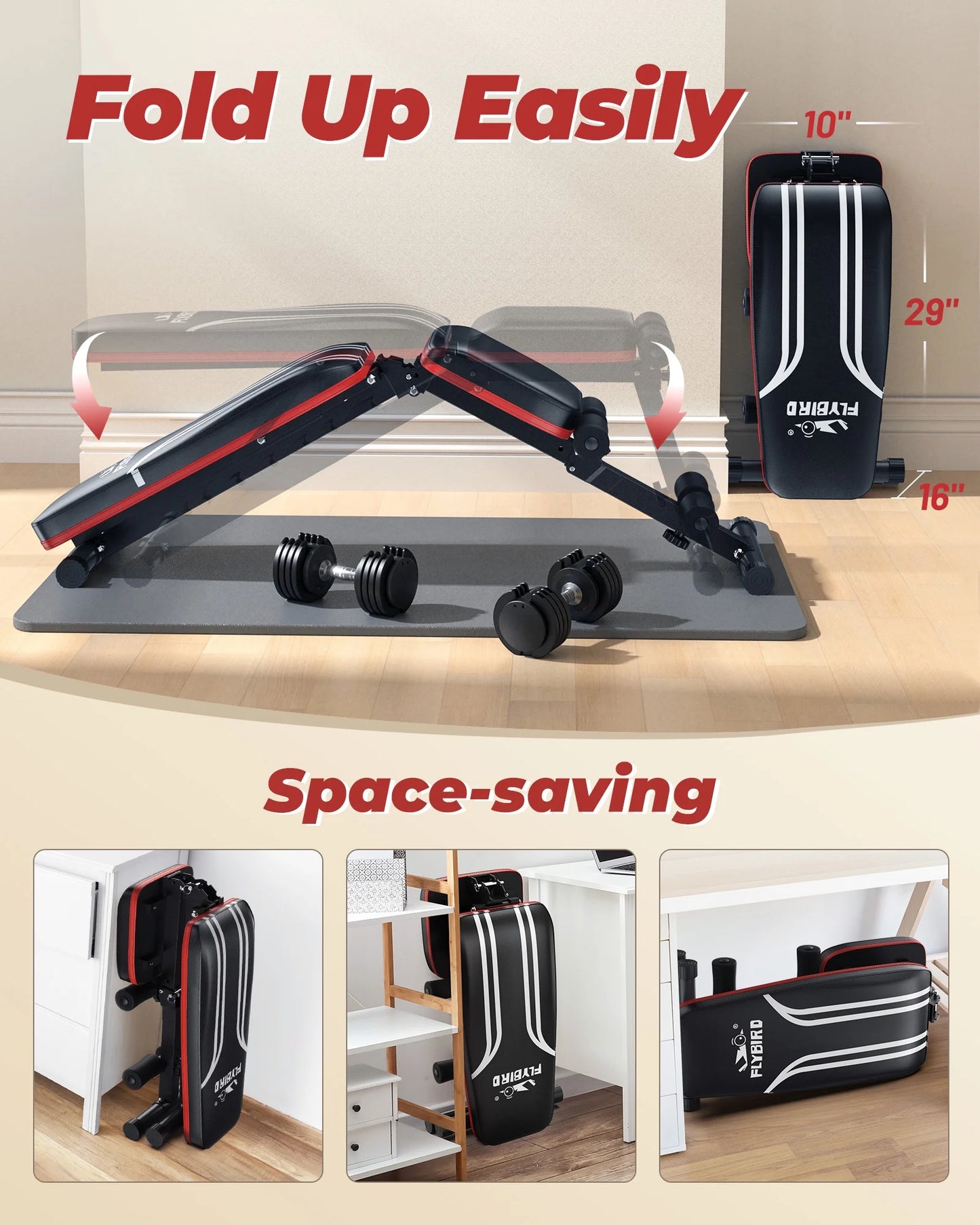 Adjustable Folding Weight Bench for Home Gym, Includes Resistance Bands