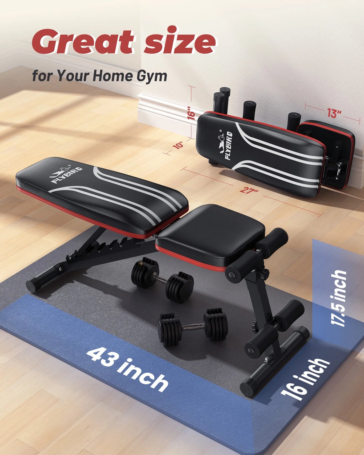 Adjustable Folding Weight Bench for Home Gym, Includes Resistance Bands