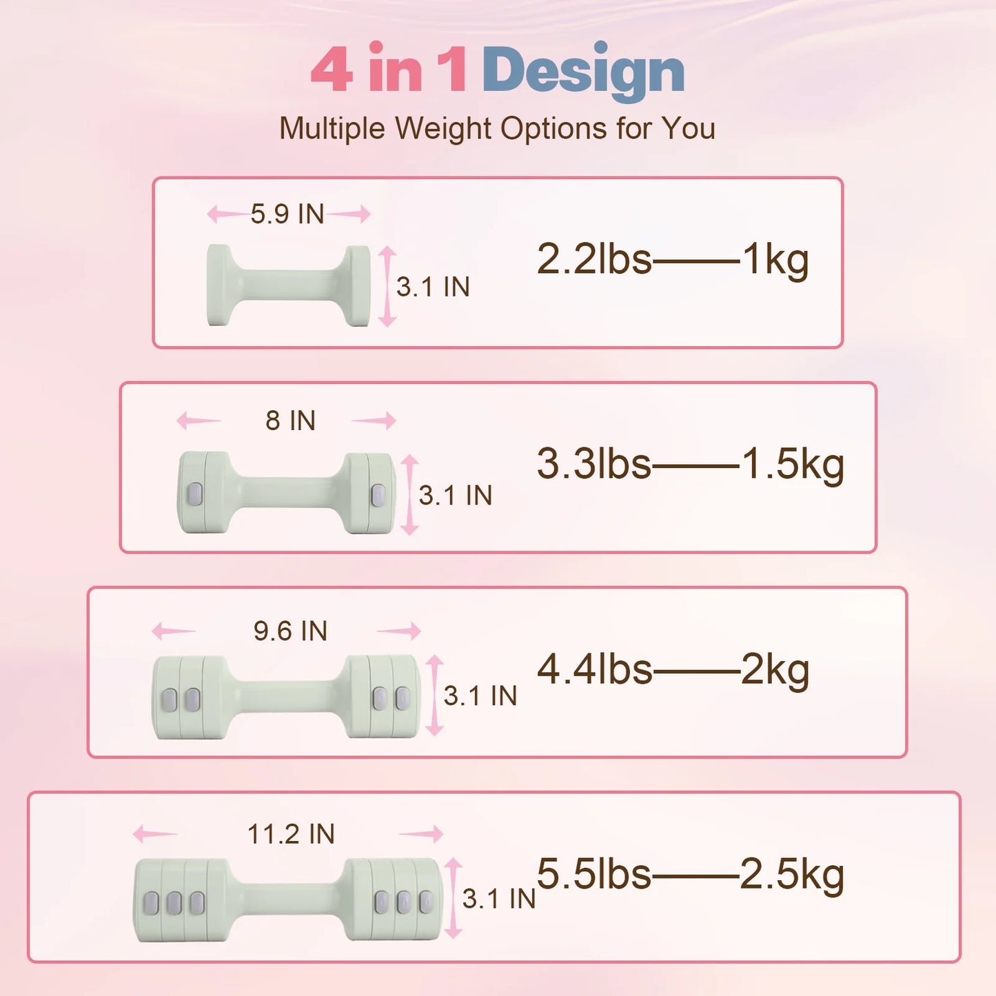 Adjustable Dumbbell Set of 2, 4 in 1 Free Weights Dumbbells Set for Women with Fast Adjustment, Each 2Lb 3Lb 4Lb 5Lb Hand Weights Set for Home Gym & Outdoor Exercise Training