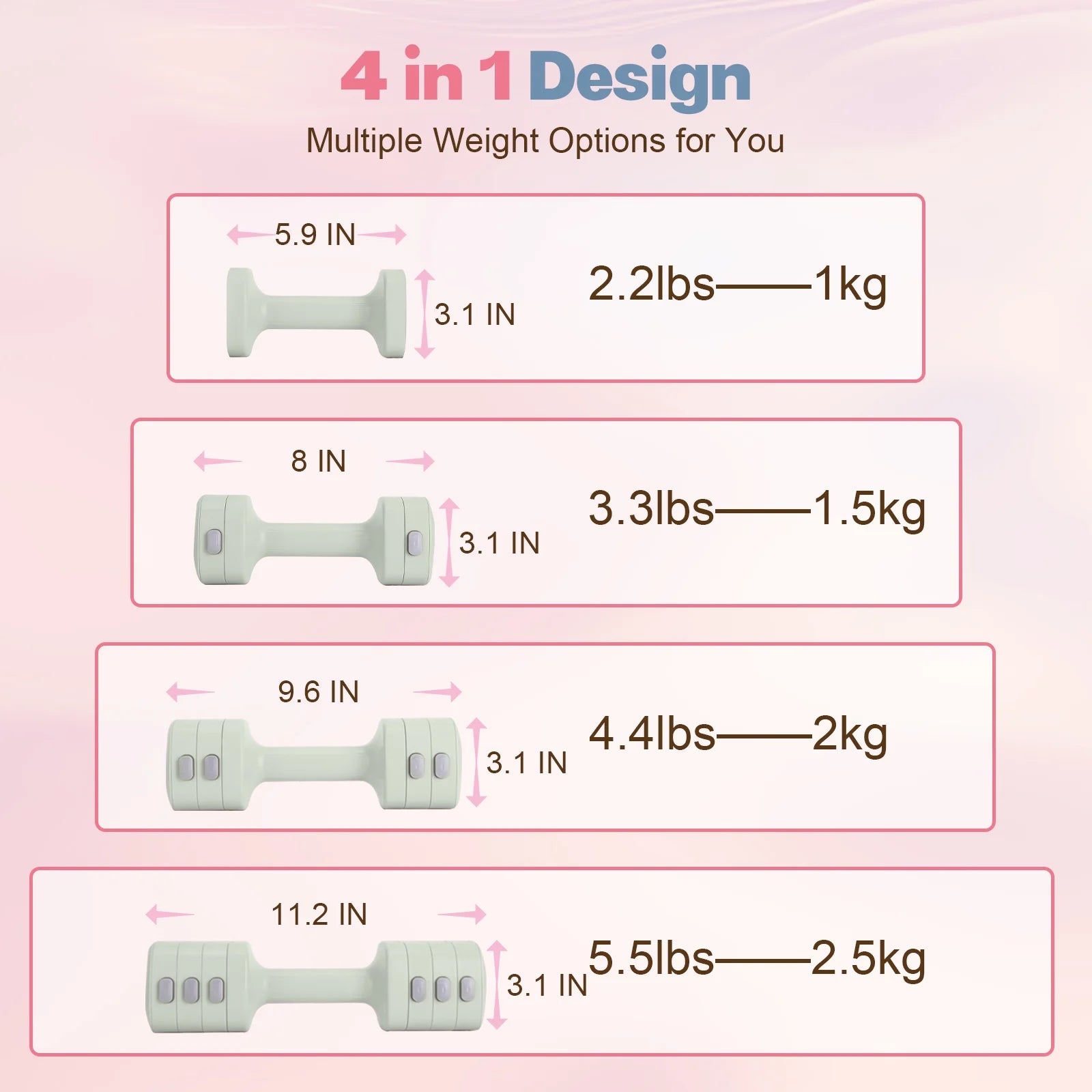 Adjustable Dumbbell Set of 2, 4 in 1 Free Weights Dumbbells Set for Women with Fast Adjustment, Each 2Lb 3Lb 4Lb 5Lb Hand Weights Set for Home Gym & Outdoor Exercise Training