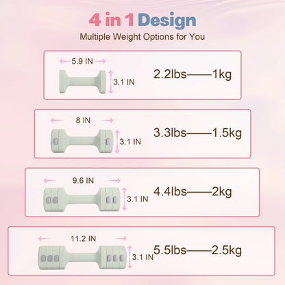 Adjustable Dumbbell Set of 2, 4 in 1 Free Weights Dumbbells Set for Women with Fast Adjustment, Each 2Lb 3Lb 4Lb 5Lb Hand Weights Set for Home Gym & Outdoor Exercise Training